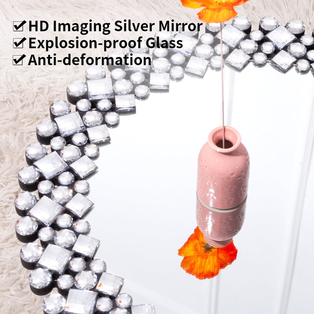 Miroir mural rond avec accents en cristal