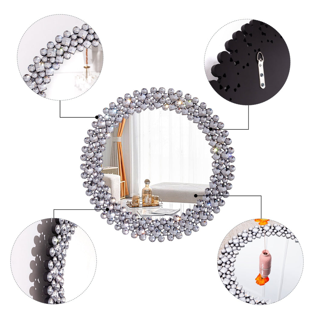 Miroir mural rond avec accents en cristal