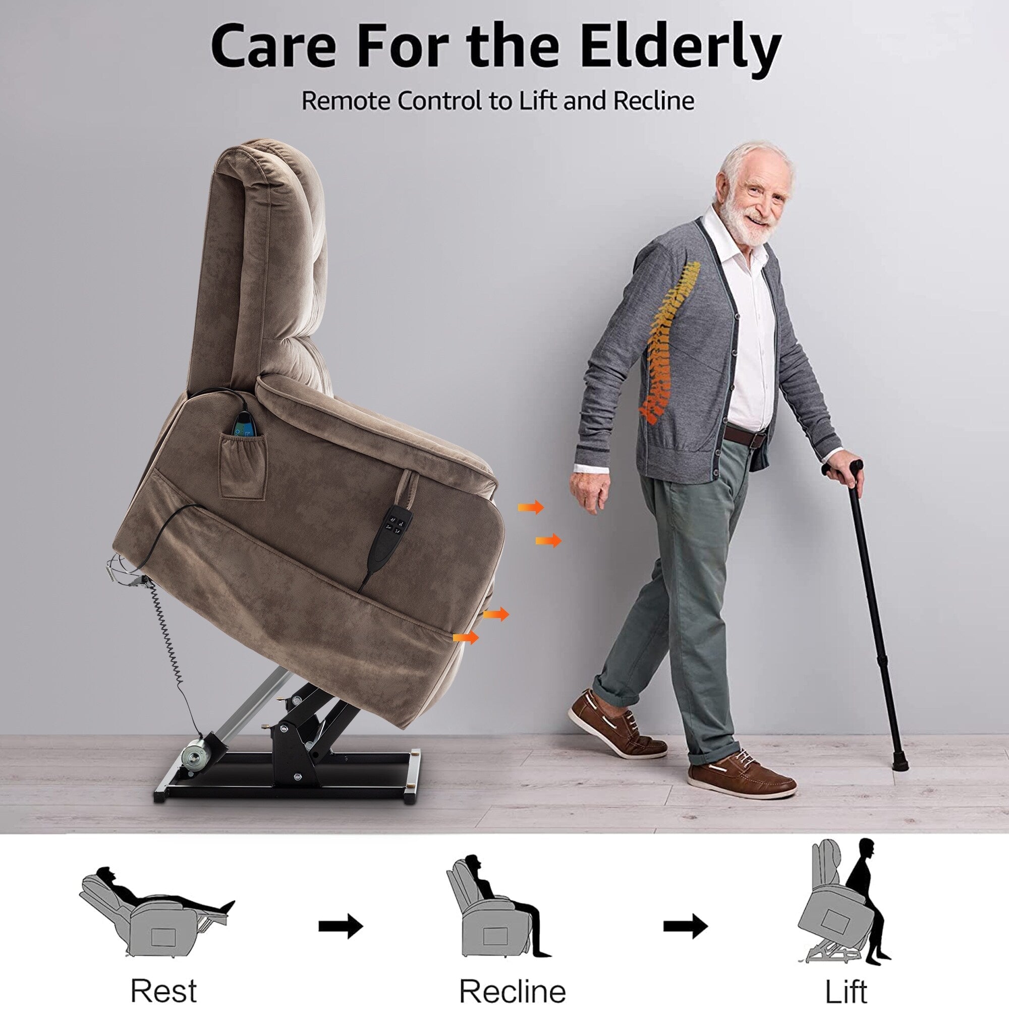 Fauteuil inclinable électrique double de 35,5 W, massage et chauffage, 180 degrés