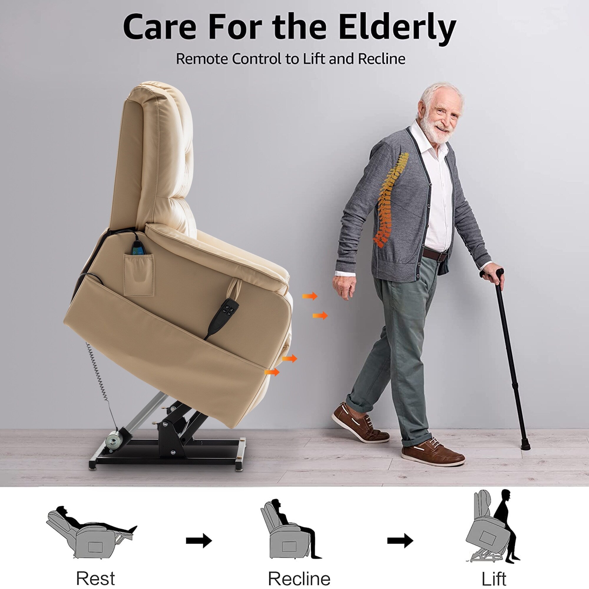 Fauteuil inclinable électrique double de 35,5 W, massage et chauffage, 180 degrés