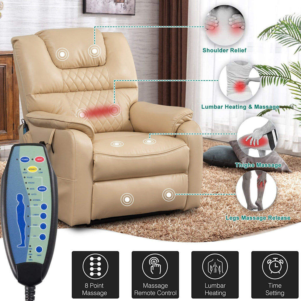 Fauteuil inclinable électrique double de 35,5 W, massage et chauffage, 180 degrés