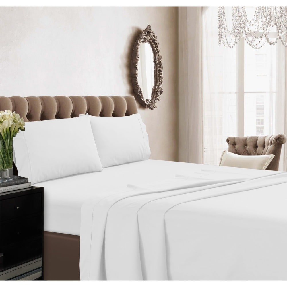 Parure de draps en percale de coton extra 350 fils avec poche profonde et drap plat surdimensionné