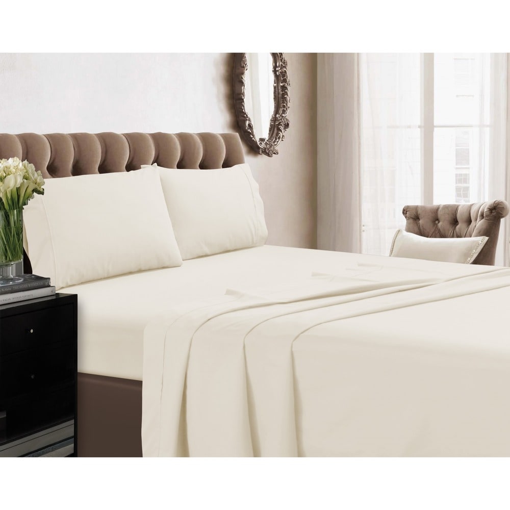 Parure de draps en percale de coton extra 350 fils avec poche profonde et drap plat surdimensionné