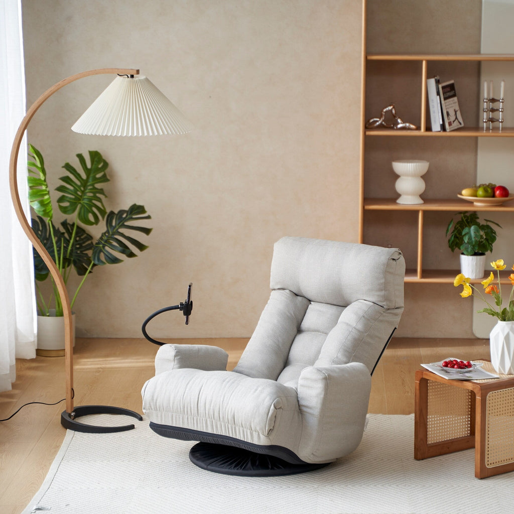 Fauteuil de salon réglable, pivotant à 360 degrés, pliable et inclinable, avec support pour téléphone