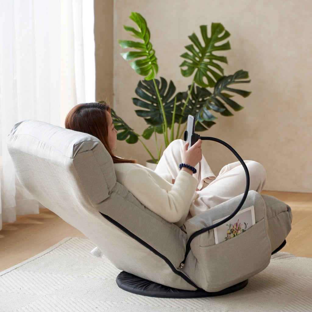 Fauteuil de salon réglable, pivotant à 360 degrés, pliable et inclinable, avec support pour téléphone