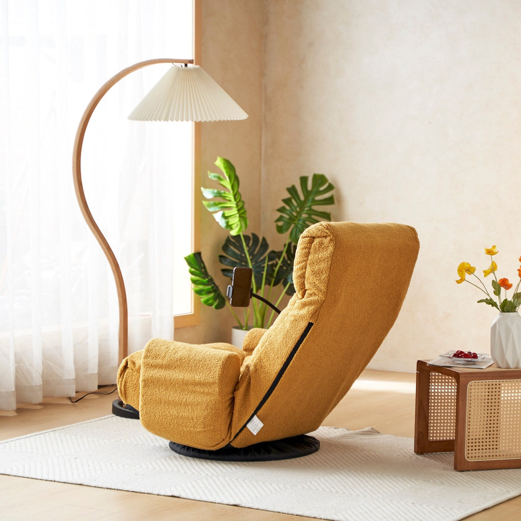 Fauteuil de salon réglable, pivotant à 360 degrés, pliable et inclinable, avec support pour téléphone
