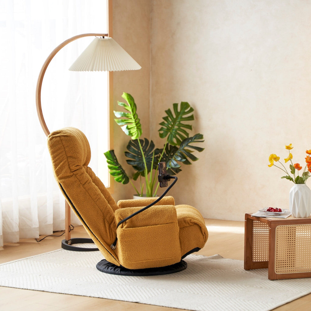 Fauteuil de salon réglable, pivotant à 360 degrés, pliable et inclinable, avec support pour téléphone