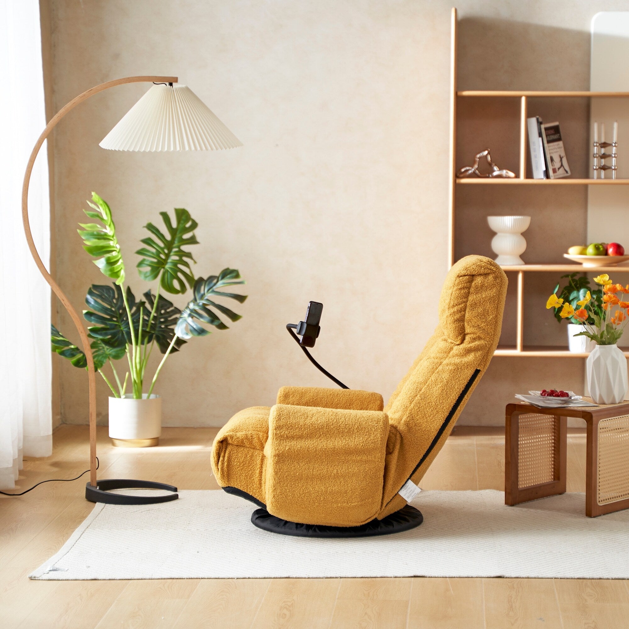Fauteuil de salon réglable, pivotant à 360 degrés, pliable et inclinable, avec support pour téléphone
