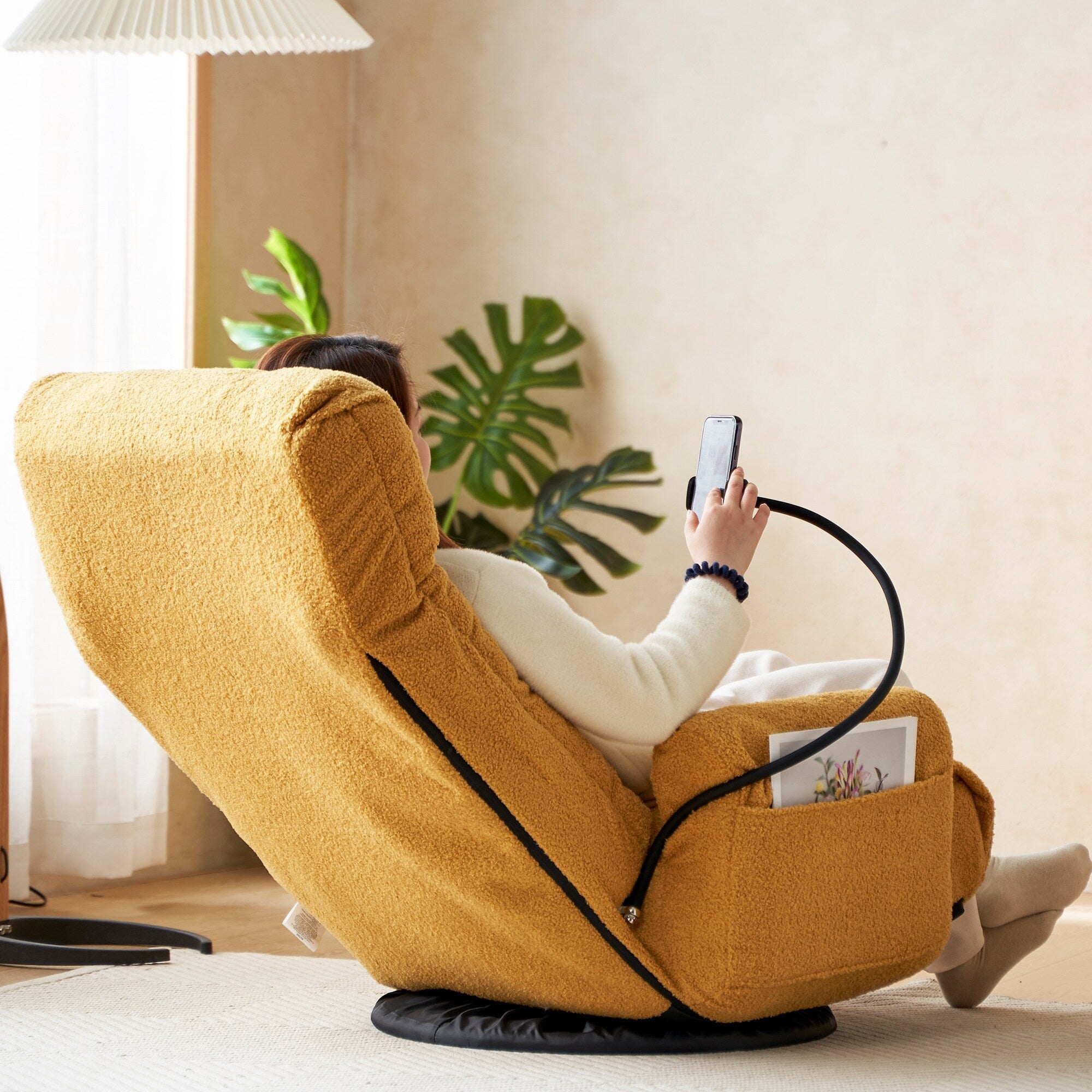 Fauteuil de salon réglable, pivotant à 360 degrés, pliable et inclinable, avec support pour téléphone