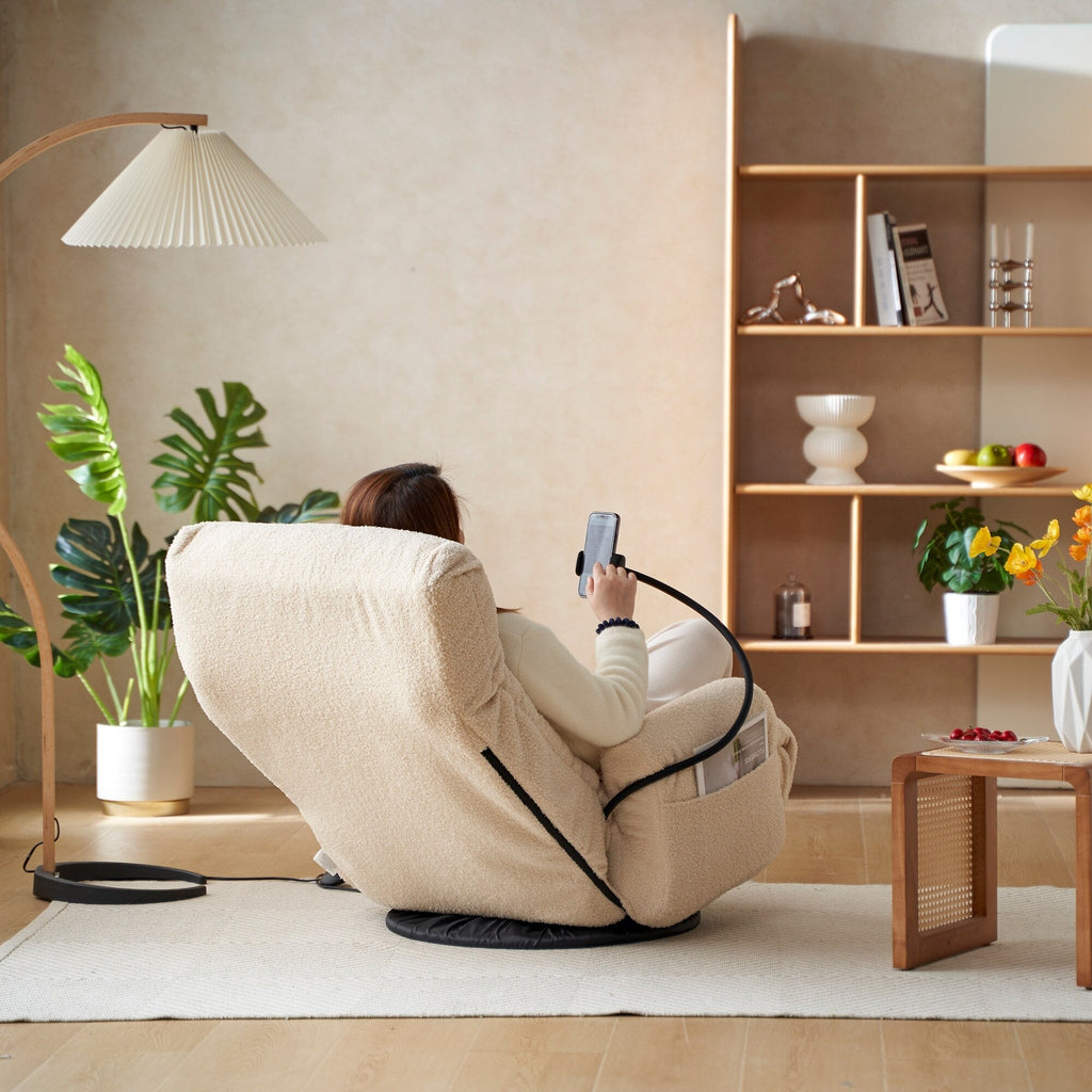 Fauteuil de salon réglable, pivotant à 360 degrés, pliable et inclinable, avec support pour téléphone