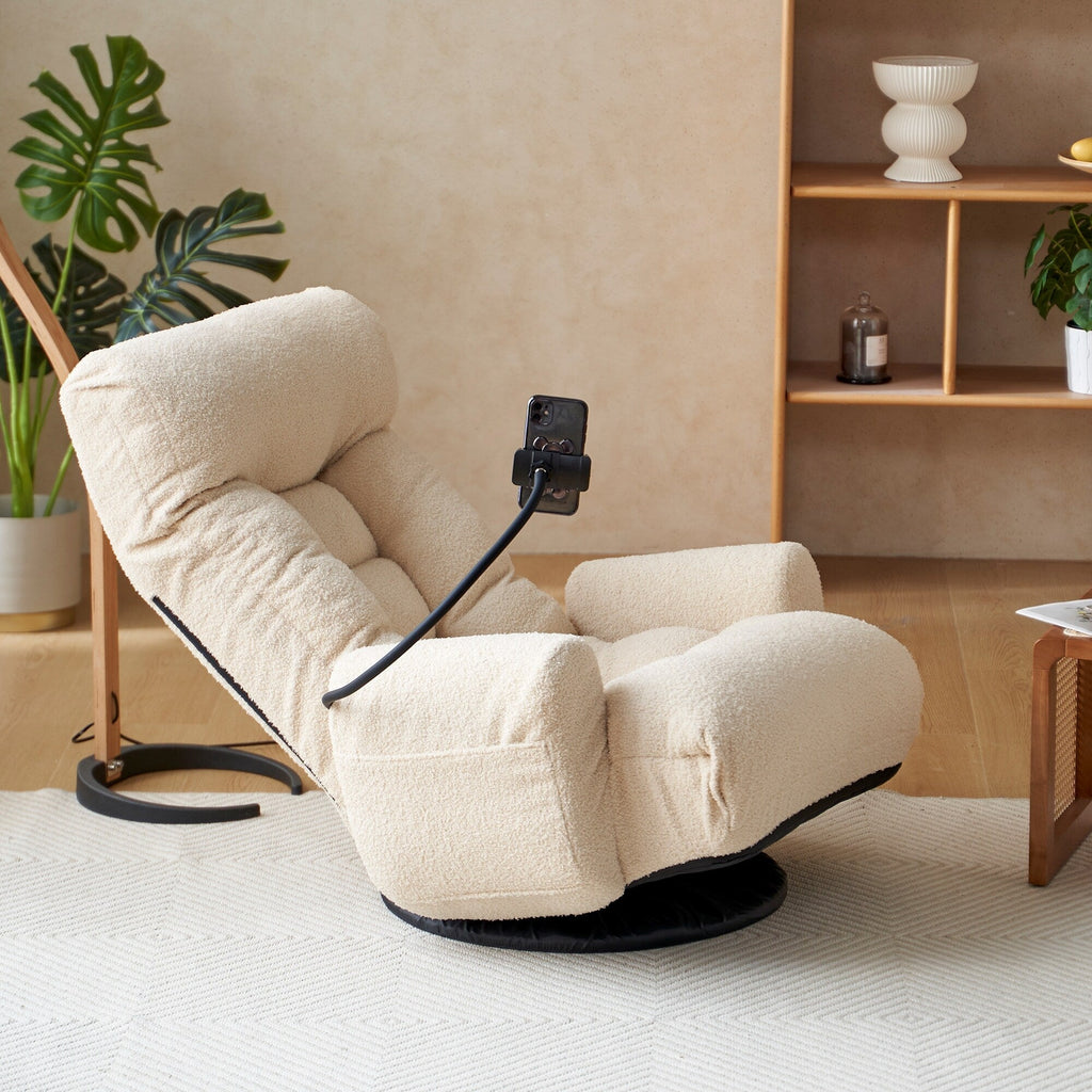 Fauteuil de salon réglable, pivotant à 360 degrés, pliable et inclinable, avec support pour téléphone
