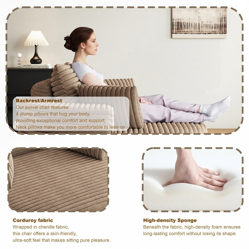 Fauteuil pivotant à 360 degrés en velours côtelé et mousse chenille, canapé simple