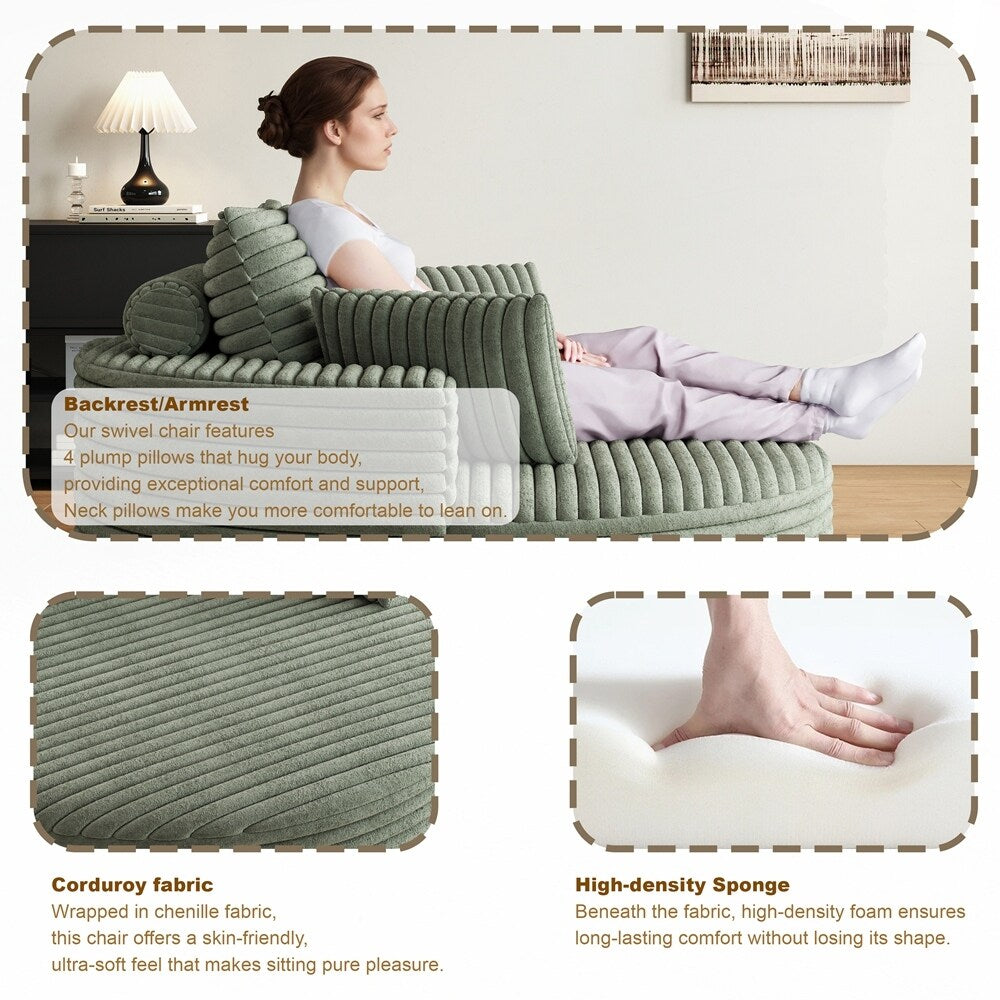 Fauteuil pivotant à 360 degrés en velours côtelé et mousse chenille, canapé simple