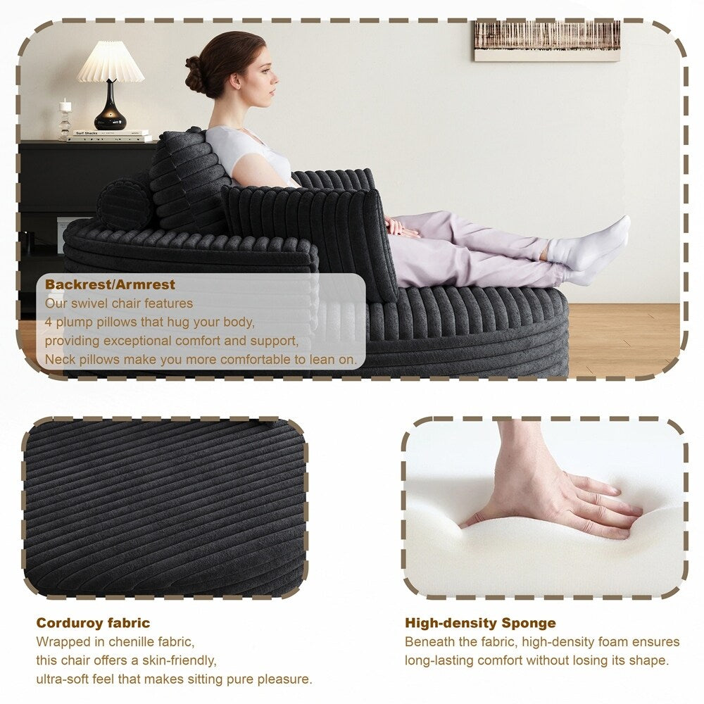 Fauteuil pivotant à 360 degrés en velours côtelé et mousse chenille, canapé simple