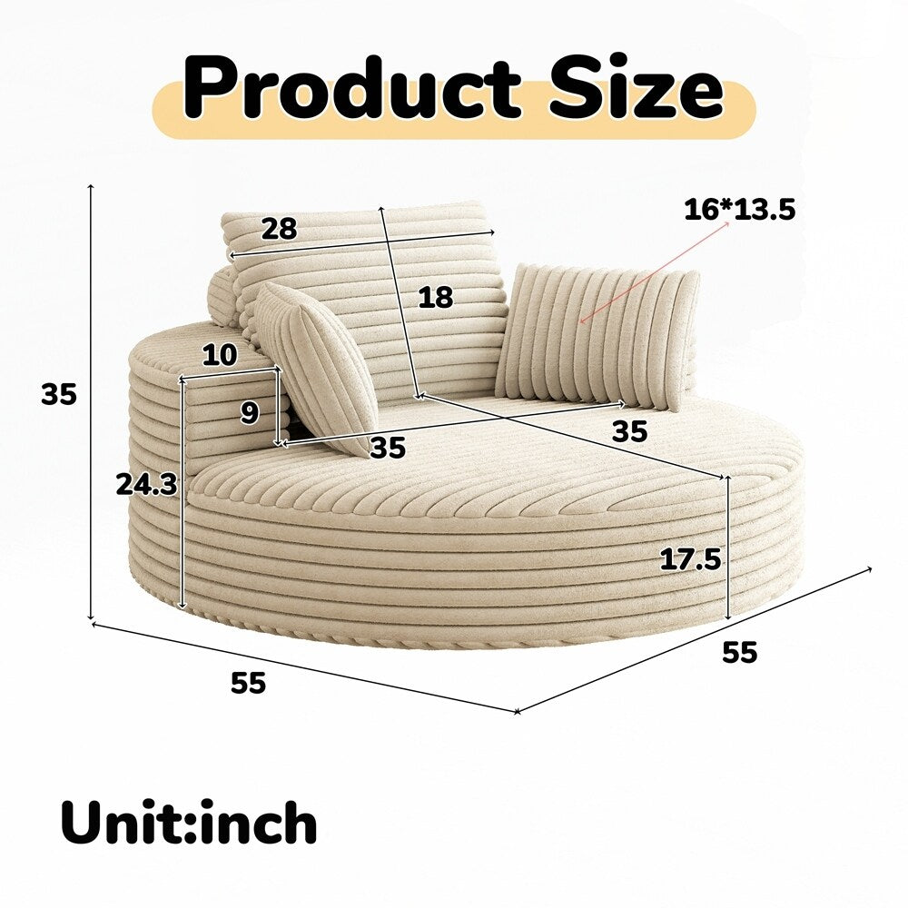 Fauteuil pivotant à 360 degrés en velours côtelé et mousse chenille, canapé simple