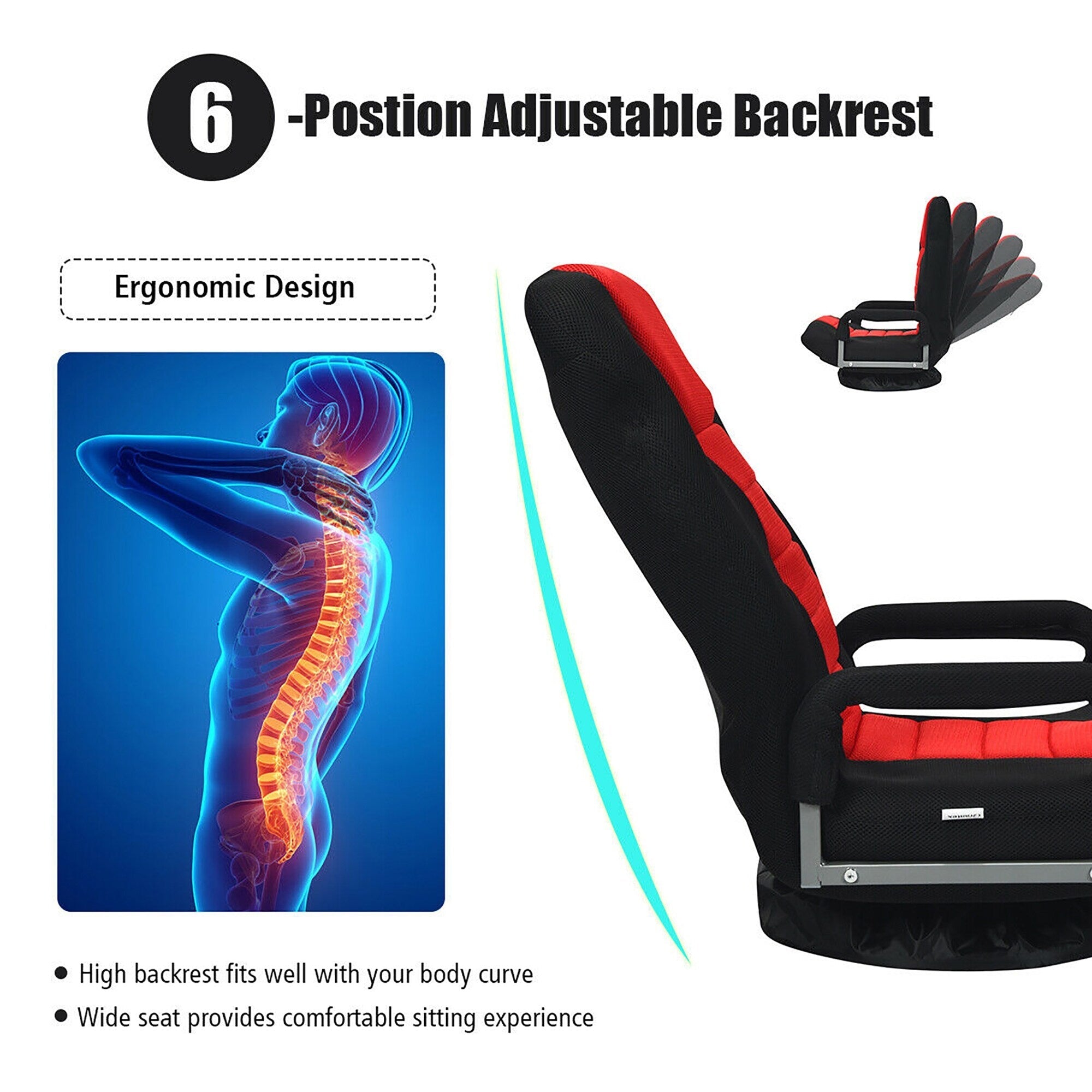 Chaise de jeu pivotante à 360 degrés avec dossier réglable et pliable