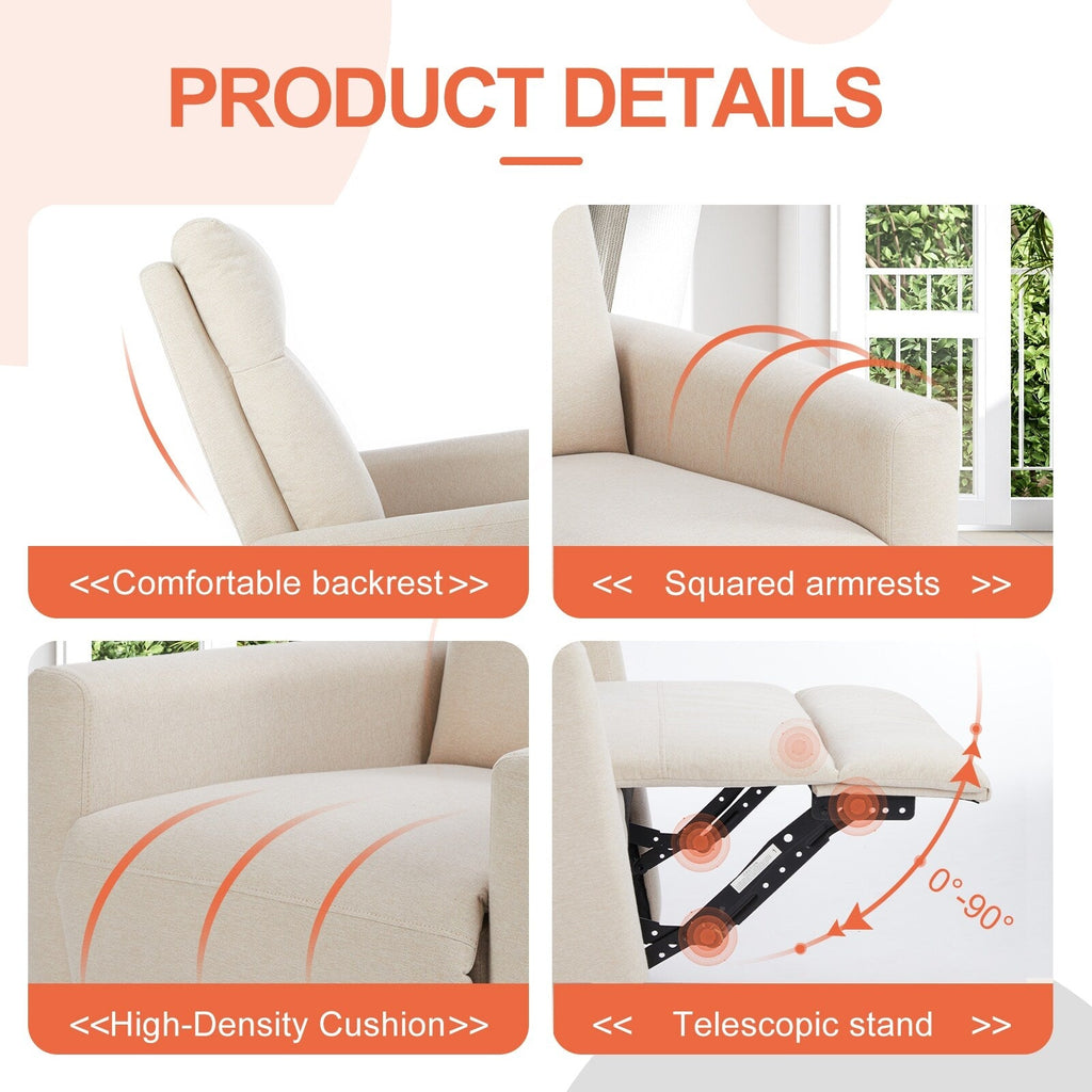 Fauteuil inclinable manuel pivotant à 360°, revêtement en lin, canapé simple réglable pour chambre d'enfant, salon ou chambre à coucher