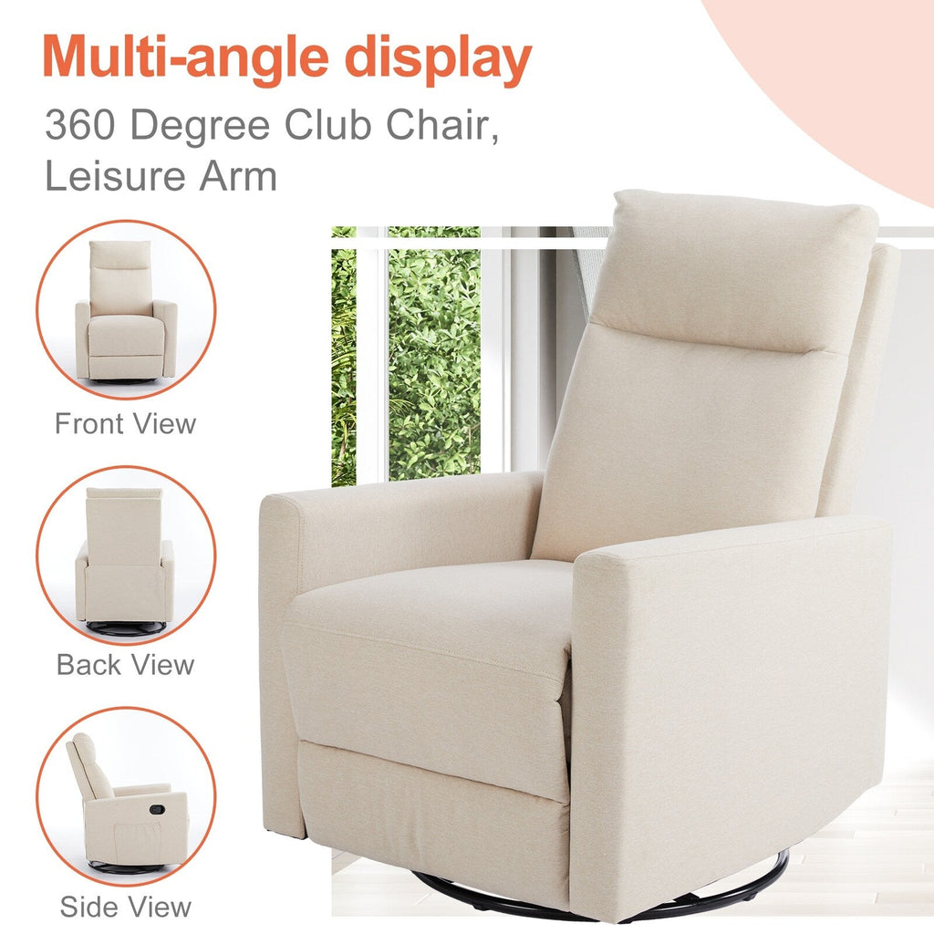 Fauteuil inclinable manuel pivotant à 360°, revêtement en lin, canapé simple réglable pour chambre d'enfant, salon ou chambre à coucher