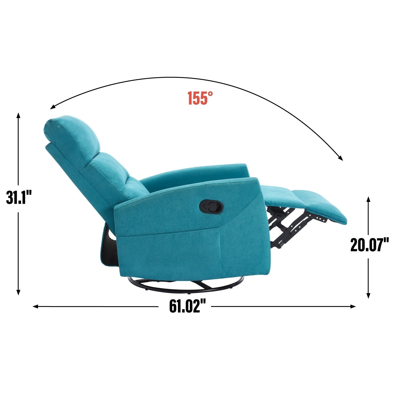 Fauteuil inclinable manuel pivotant à 360°, réglable en tissu, fauteuil inclinable à bascule pour salon, canapé simple moelleux avec bascule