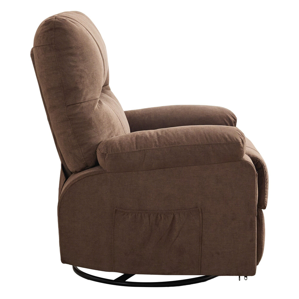 Fauteuil inclinable manuel pivotant à 360° en tissu avec repose-pieds coulissant et poches latérales