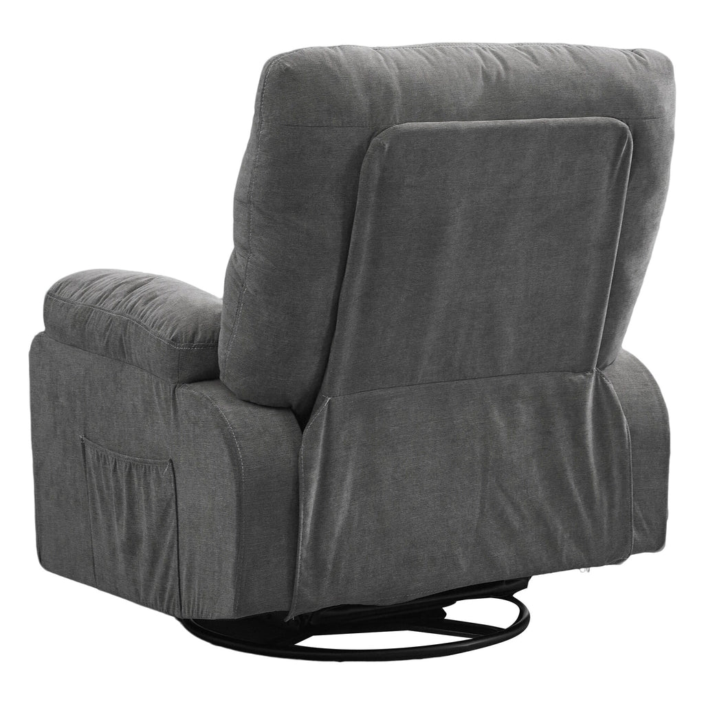 Fauteuil inclinable manuel pivotant à 360° en tissu avec repose-pieds coulissant et poches latérales