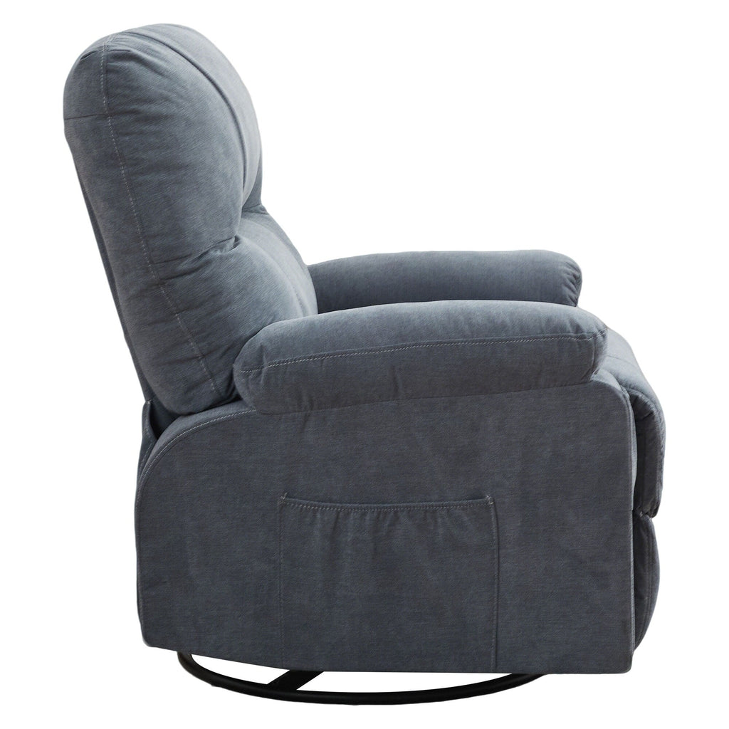 Fauteuil inclinable manuel pivotant à 360° en tissu avec repose-pieds coulissant et poches latérales
