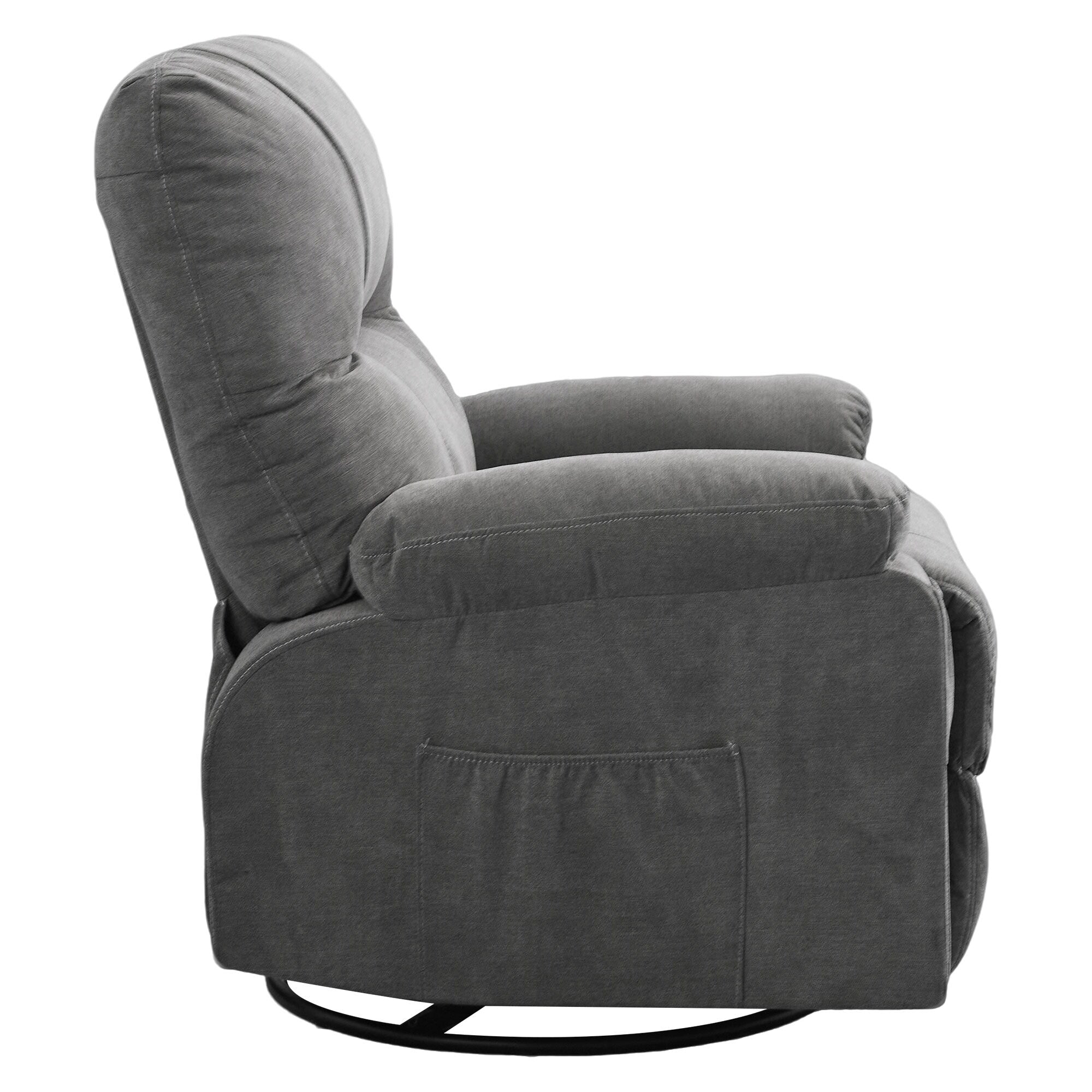 Fauteuil inclinable manuel pivotant à 360° en tissu avec repose-pieds coulissant et poches latérales