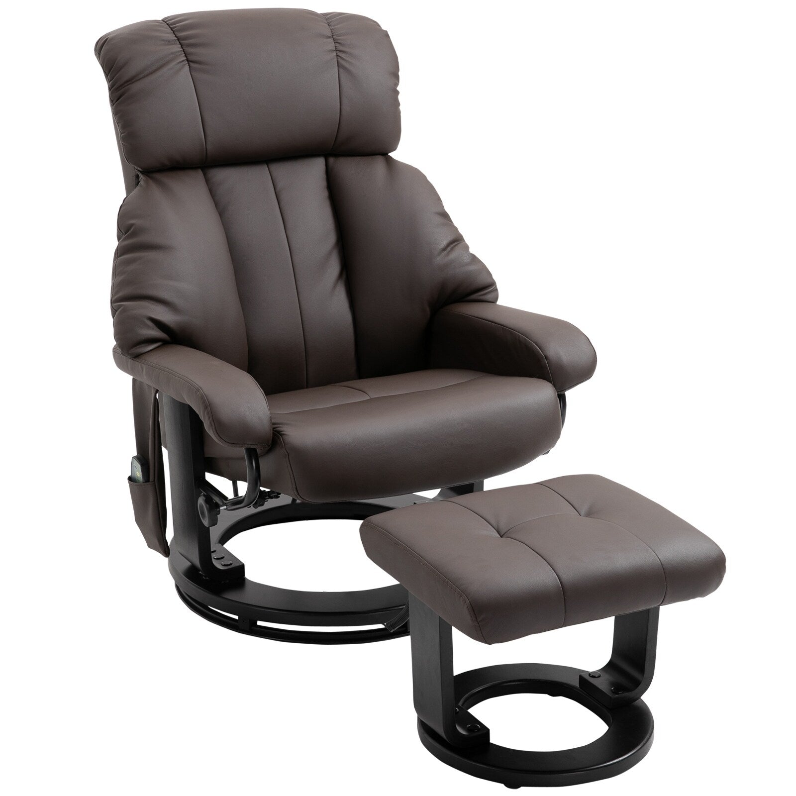 Fauteuil inclinable massant pivotant à 360° en cuir synthétique avec inclinaison à 145°, repose-pieds, télécommande et poche latérale