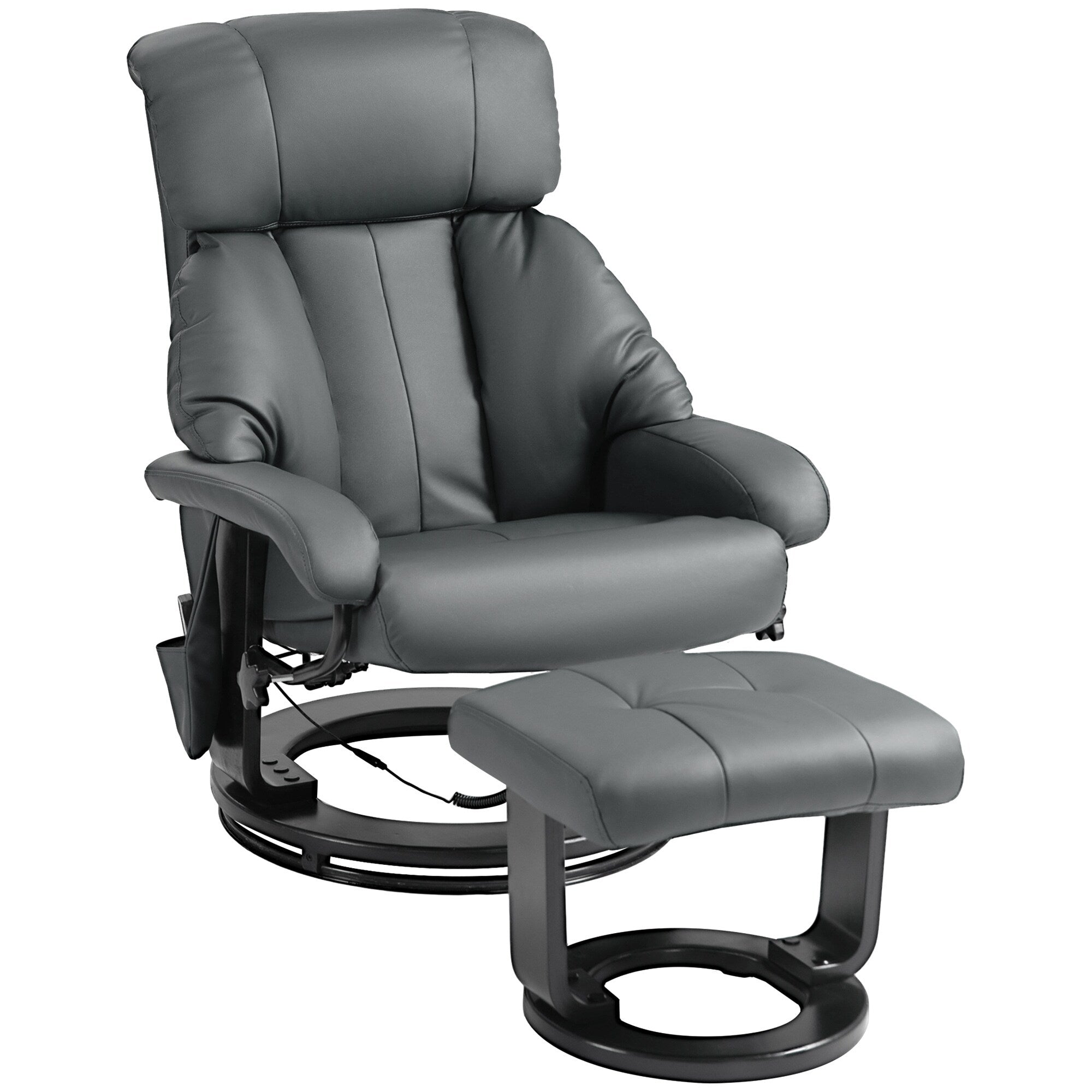 Fauteuil inclinable de massage manuel pivotant à 360° en cuir PU avec repose-pieds, dossier réglable et vibration à 10 points