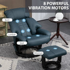 Fauteuil inclinable de massage manuel pivotant à 360° en cuir PU avec repose-pieds, dossier réglable et vibration à 10 points