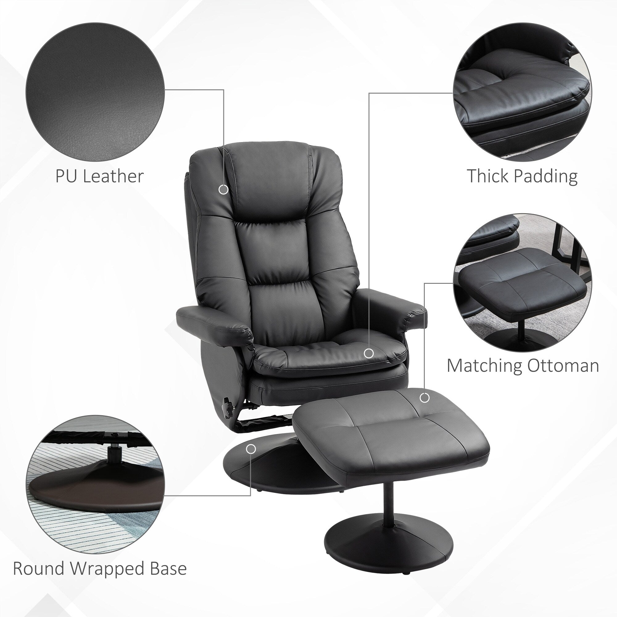 Fauteuil de bureau inclinable pivotant à 360°, réglable et inclinable, en cuir synthétique souple, avec repose-pieds