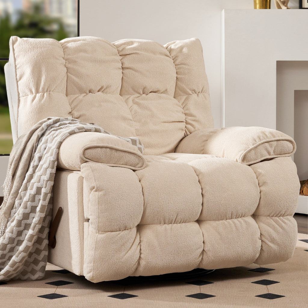 Fauteuil inclinable pivotant à 360° en tissu d'ameublement, fauteuil à bascule inclinable simple avec support lombaire pour salon