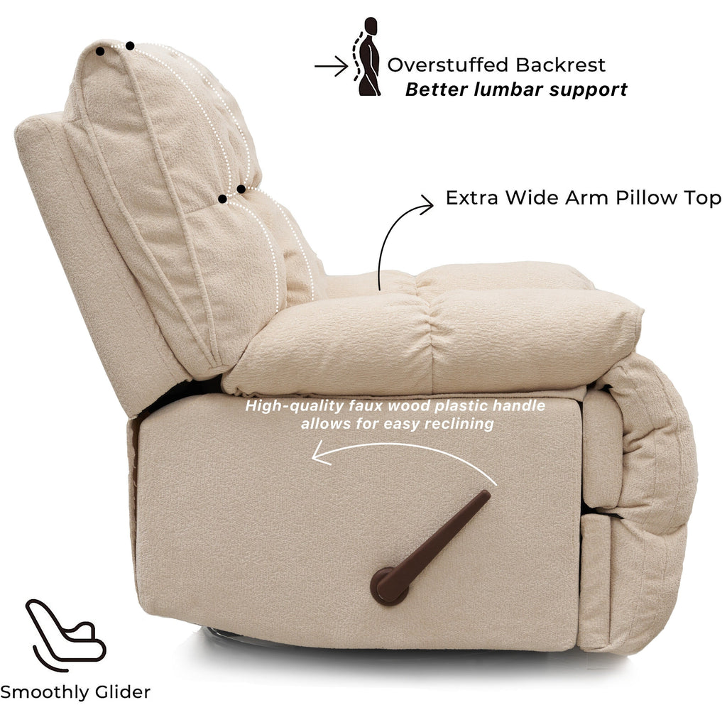 Fauteuil inclinable pivotant à 360° en tissu d'ameublement, fauteuil à bascule inclinable simple avec support lombaire pour salon