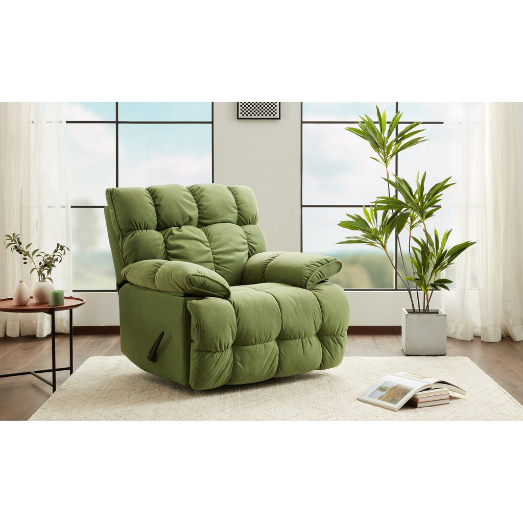 Fauteuil inclinable pivotant à 360° en tissu d'ameublement, fauteuil à bascule inclinable simple avec support lombaire pour salon