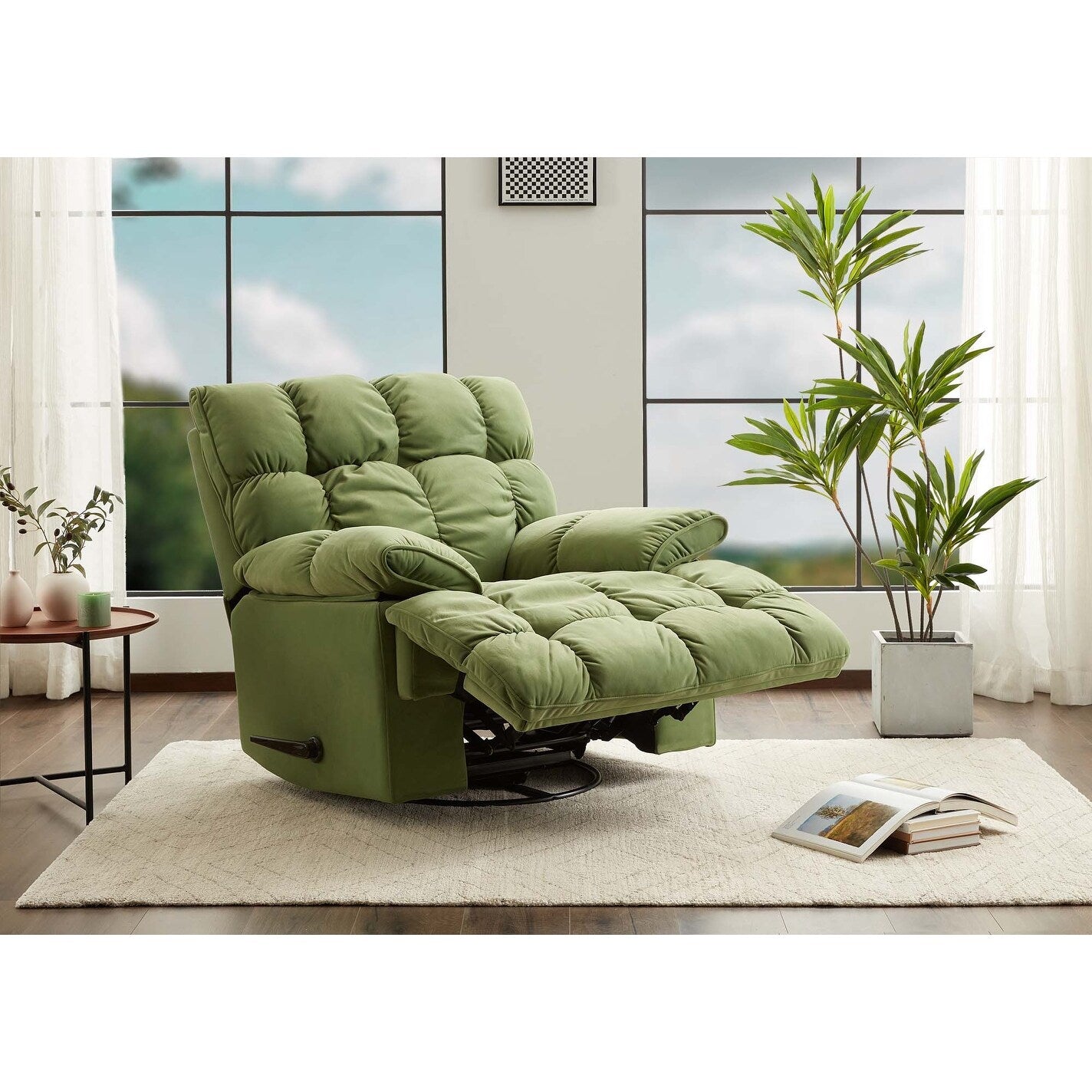 Fauteuil inclinable pivotant à 360° en tissu d'ameublement, fauteuil à bascule inclinable simple avec support lombaire pour salon