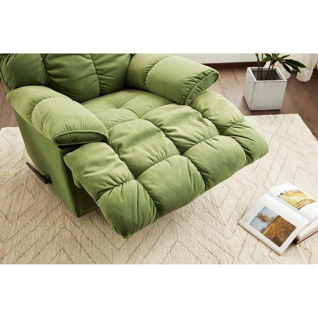 Fauteuil inclinable pivotant à 360° en tissu d'ameublement, fauteuil à bascule inclinable simple avec support lombaire pour salon