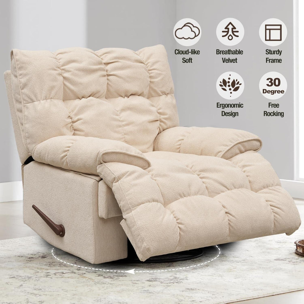 Fauteuil inclinable pivotant à 360° en tissu d'ameublement, fauteuil à bascule inclinable simple avec support lombaire pour salon