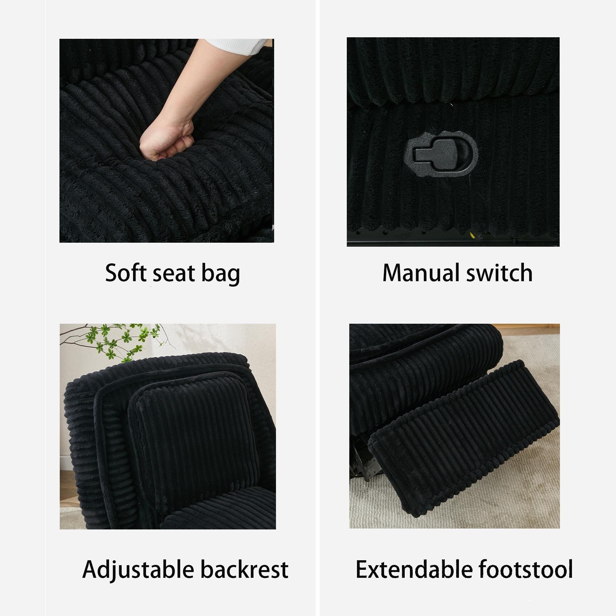 Fauteuil inclinable pivotant à 360° avec dossier réglable en velours côtelé