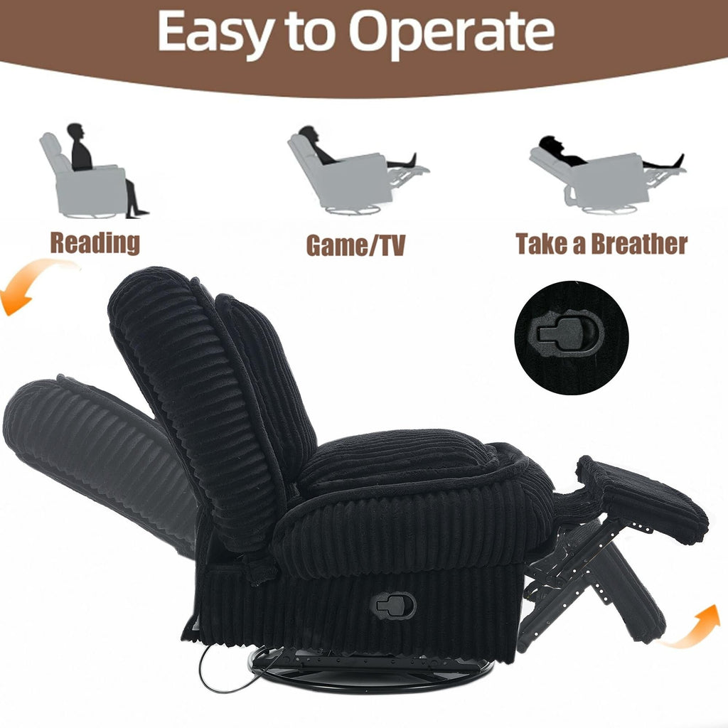 Fauteuil inclinable pivotant à 360° avec dossier réglable en velours côtelé