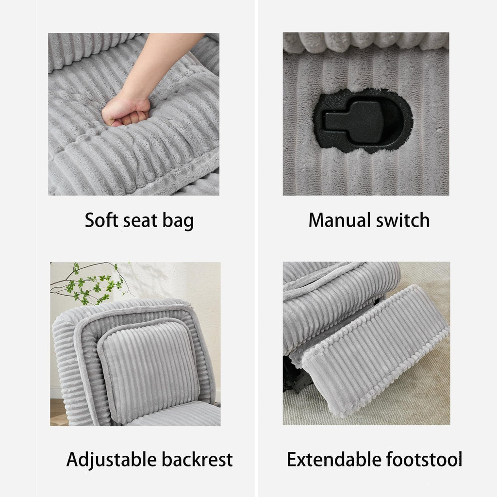 Fauteuil inclinable pivotant à 360° avec dossier réglable en velours côtelé