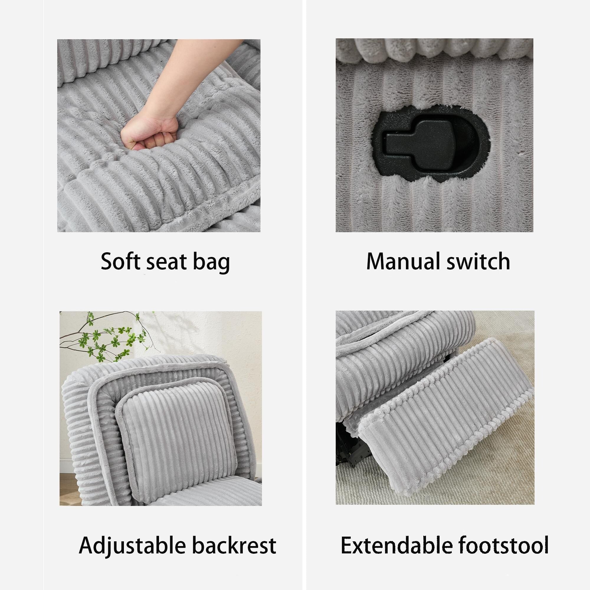 Fauteuil inclinable pivotant à 360° avec dossier réglable en velours côtelé