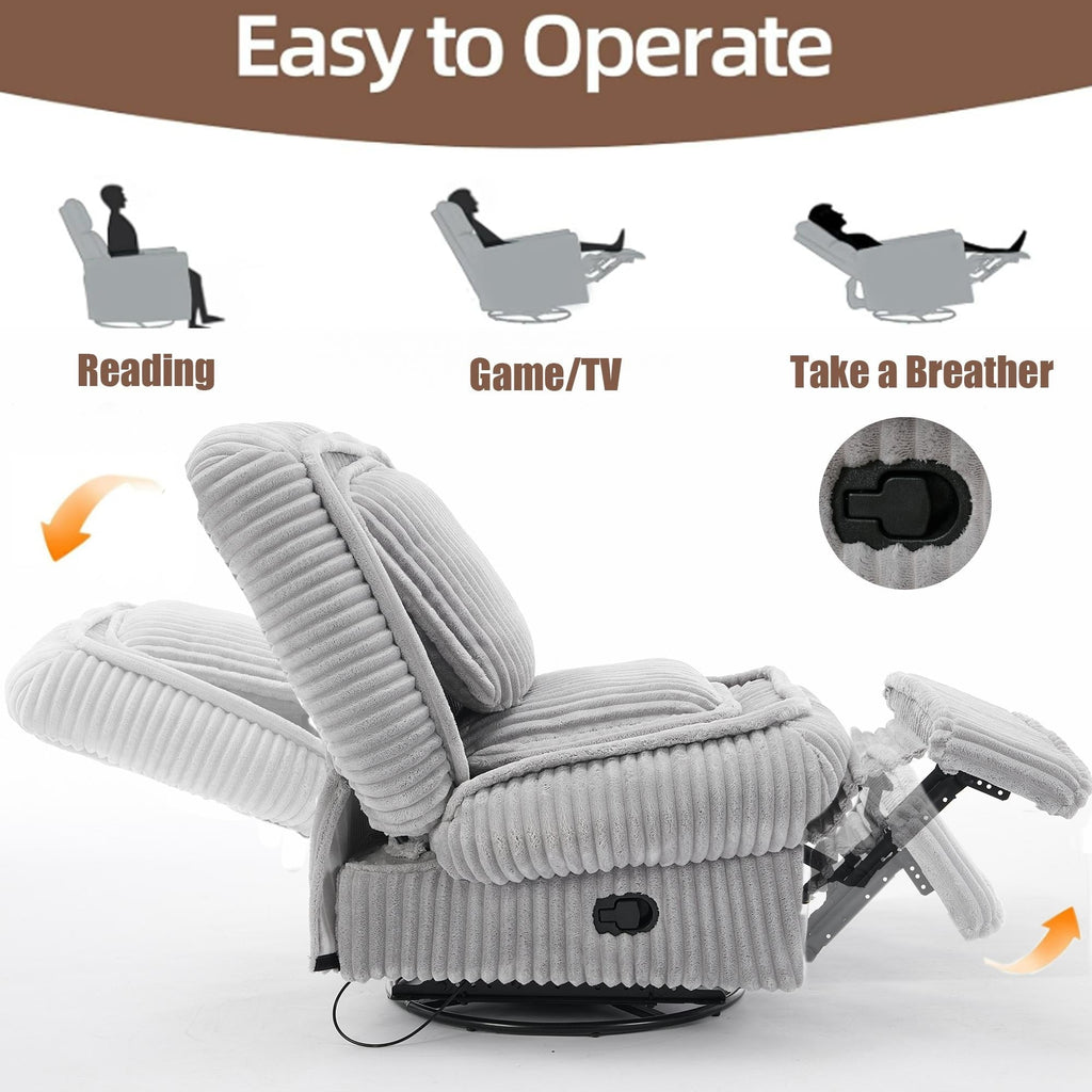 Fauteuil inclinable pivotant à 360° avec dossier réglable en velours côtelé