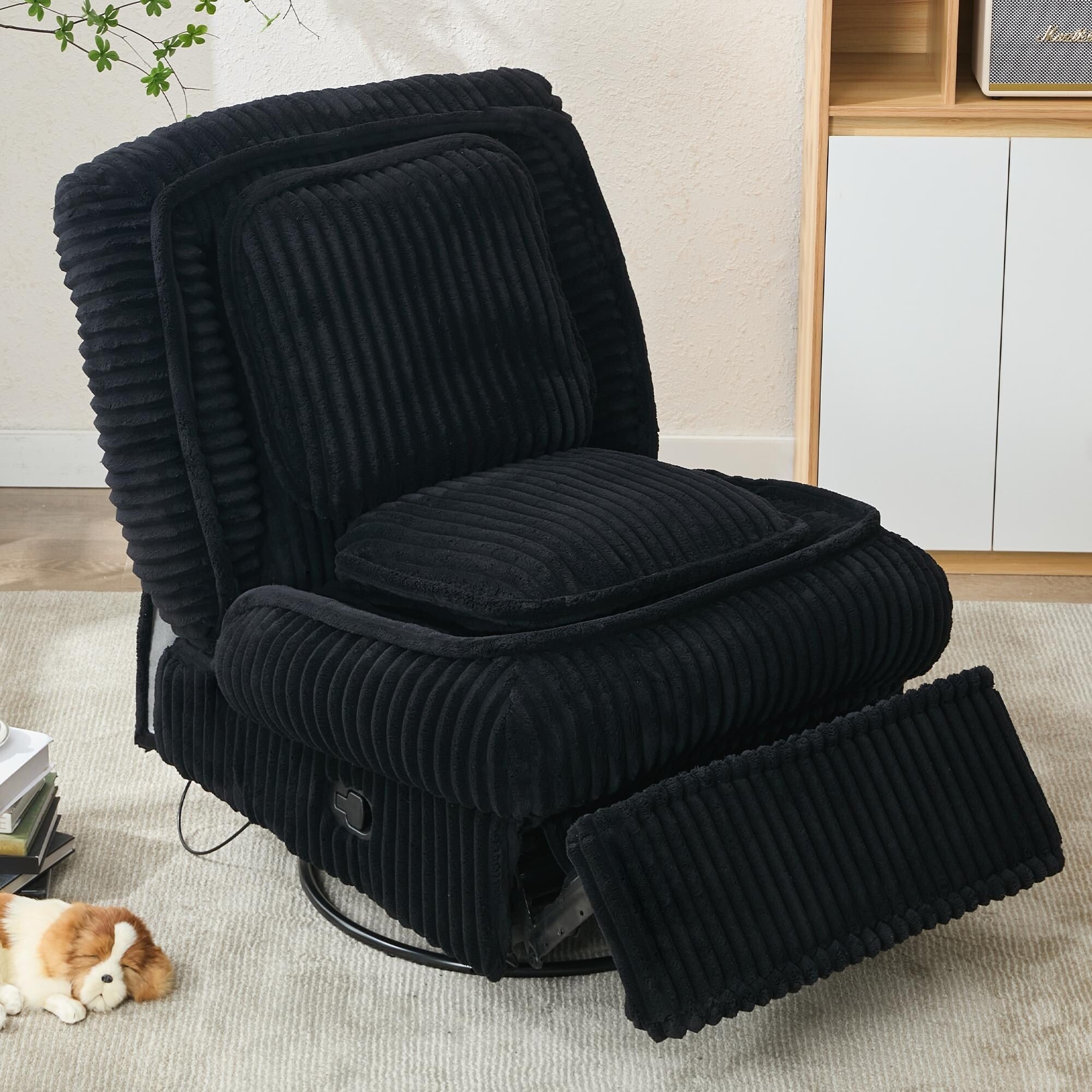 Fauteuil inclinable pivotant à 360° avec dossier réglable en velours côtelé
