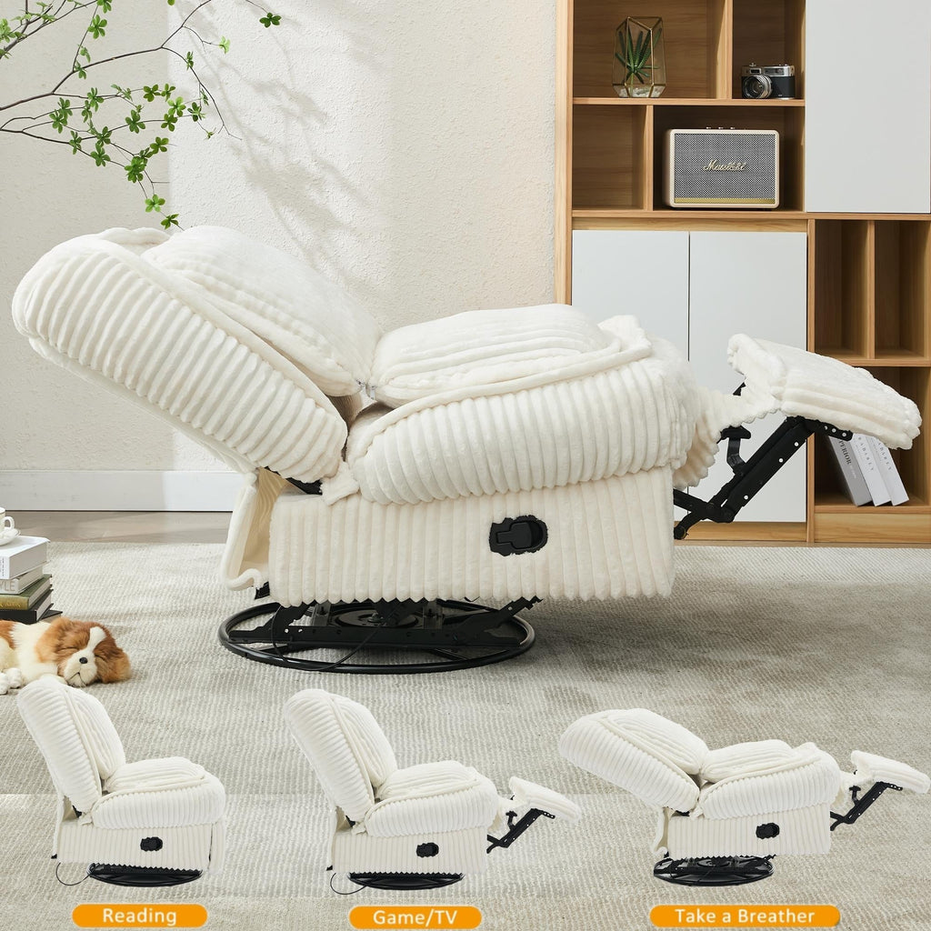 Fauteuil inclinable pivotant à 360° avec dossier réglable en velours côtelé