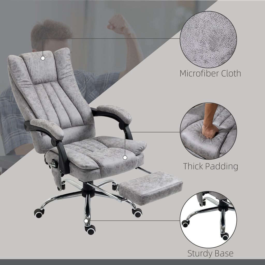 Fauteuil de bureau pivotant à 360° avec massage, dossier haut, inclinable, chauffage lombaire, inclinaison réglable et repose-pieds extensible