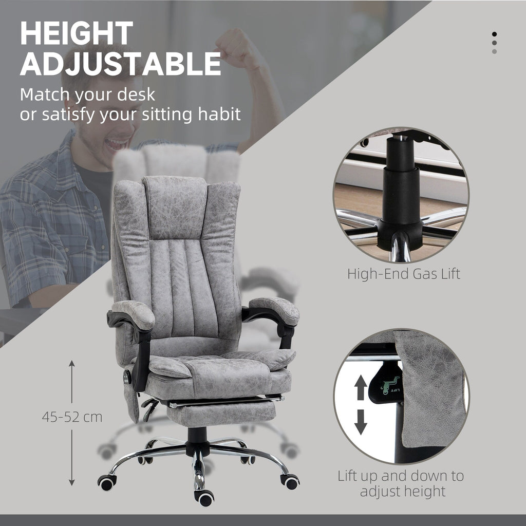 Fauteuil de bureau pivotant à 360° avec massage, dossier haut, inclinable, chauffage lombaire, inclinaison réglable et repose-pieds extensible