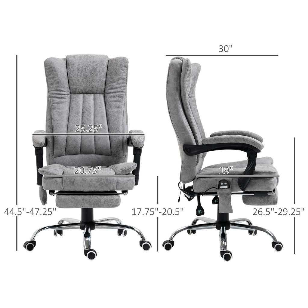 Fauteuil de bureau pivotant à 360° avec massage, dossier haut, inclinable, chauffage lombaire, inclinaison réglable et repose-pieds extensible