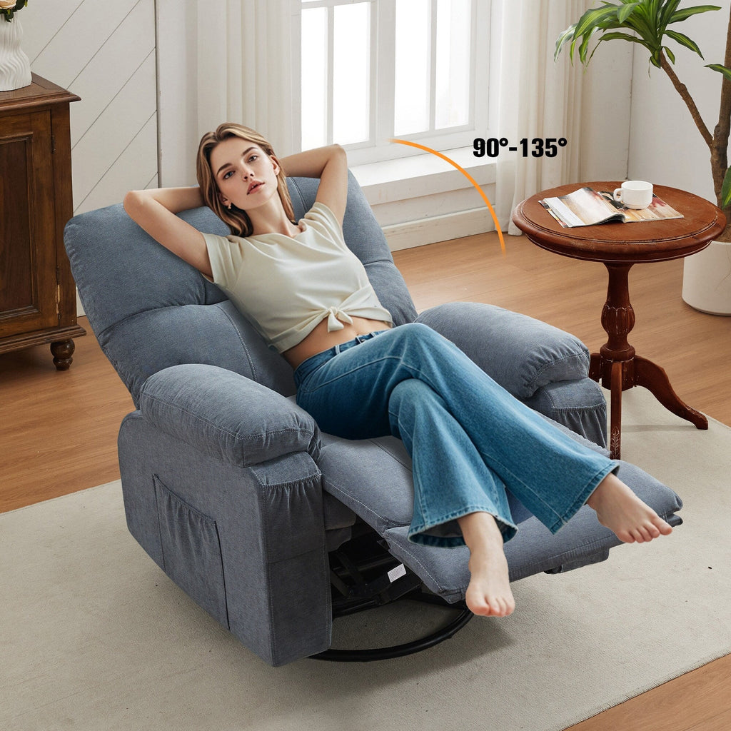 Fauteuil inclinable pivotant à 360° en lin avec poches latérales