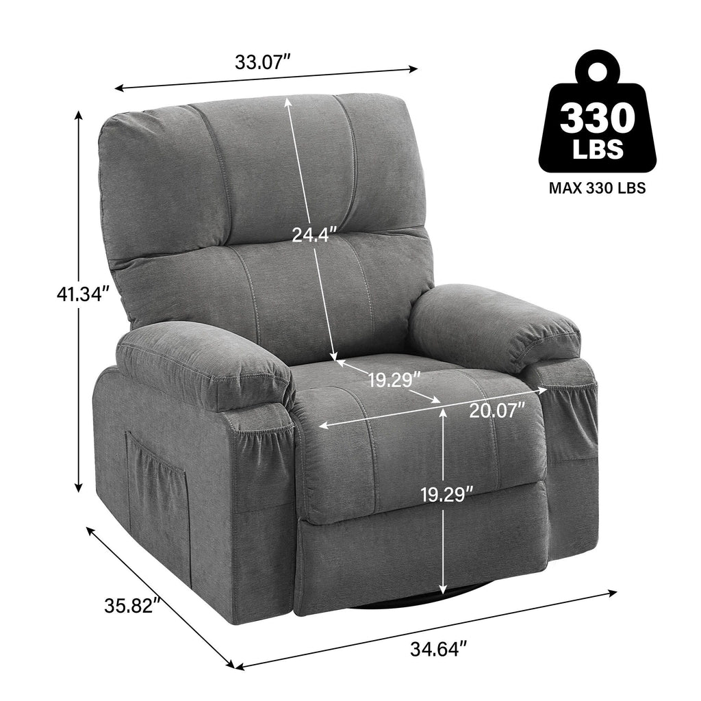 Fauteuil inclinable pivotant à 360° en lin avec poches latérales