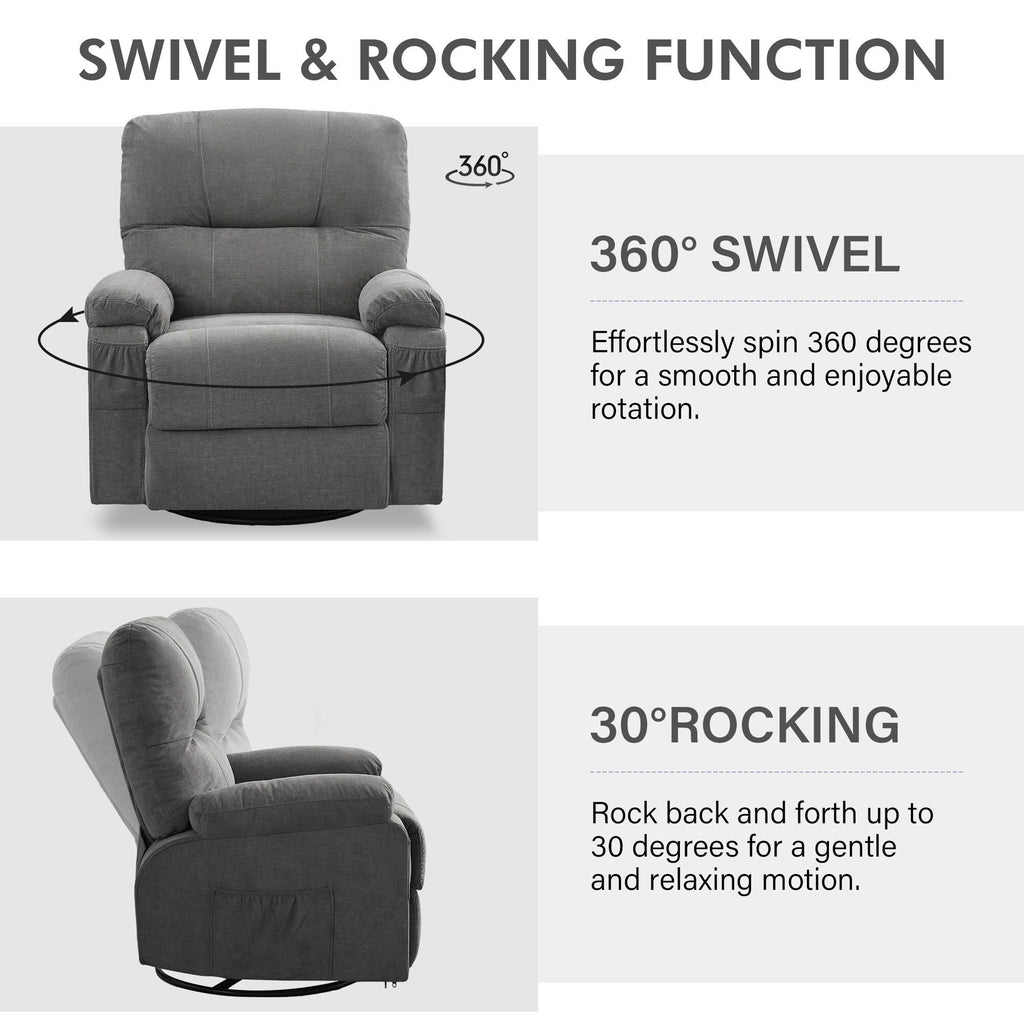 Fauteuil inclinable pivotant à 360° en lin avec poches latérales